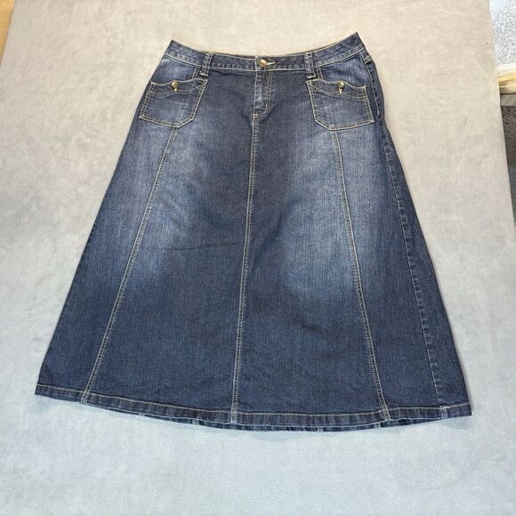 Fashion Bug Womens Denim Skirt Size 18W A-Line Blue Jean Stretch Modest No Slit - Picture 1 of 7